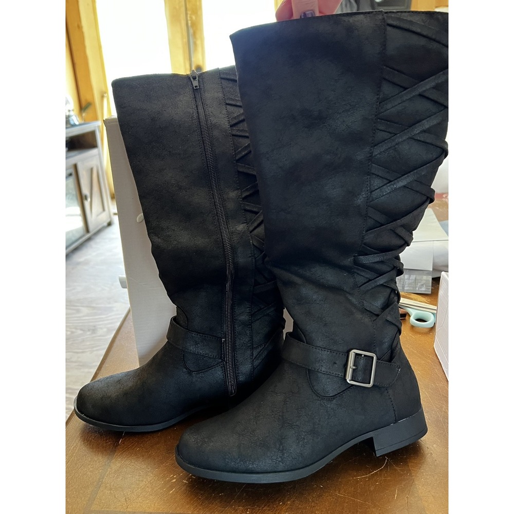 Just Fab‎ Black Flat  Boot Marnie Corset Back Size 7 WC